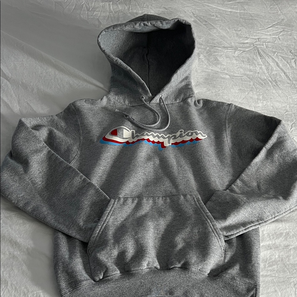 Champion Gray Hoodie Sweatshirt with Multicolor Logo